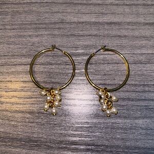Elegant Gold Pearl Hoop Earrings